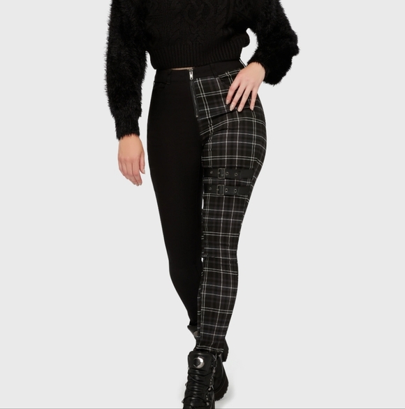 Killstar Pants - Killstar Black and Gray Plaid Trousers